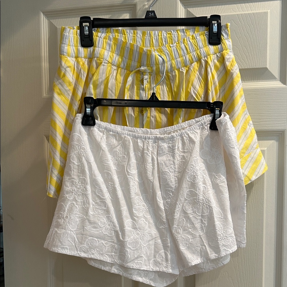 Yellow Striped and White Floral Shorts Set